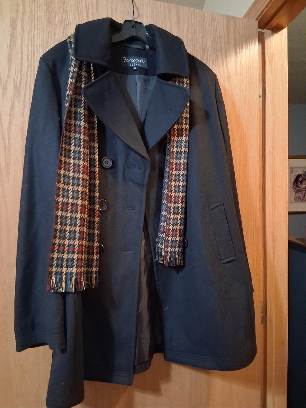 Forecaster Of Boston Black Peacoat with Houndstooth Scarf Sz 16, Vintage